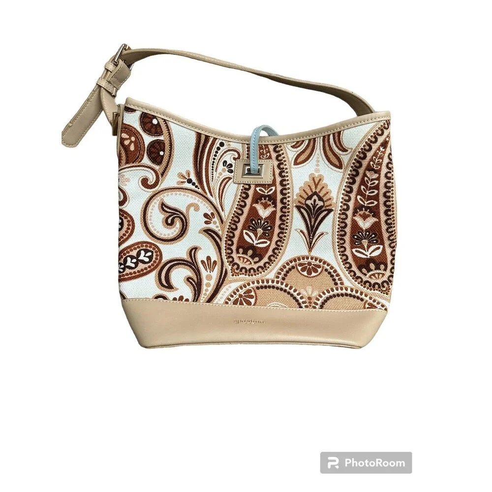 Spartina 449 Tapestry And Leather Bucket Bag Shoulder Purse